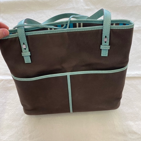 Kate Spade New York Brown Canvas Aqua Leather Casual Mini Tote Bag - Picture 6 of 15